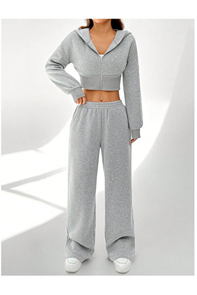CAONNES Kadın Gri Büyük Beden Spor Giyim Kaliteli Baggy Bol Kesim Esnek Rahat Kumaş Eşofman Altı ŞAHMODAğp
