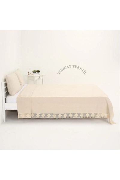 TUNCAY TEKSTİL Cotton Natural Natural Raw Linen Bedspread Single