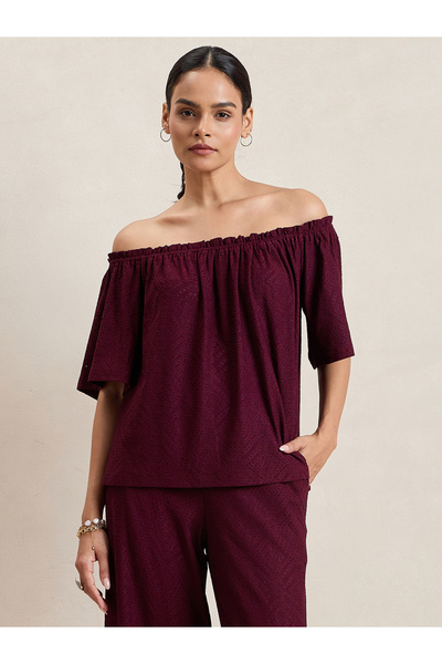 Femmella By Styli Knitted Schiffli Off Shoulder Neck Top