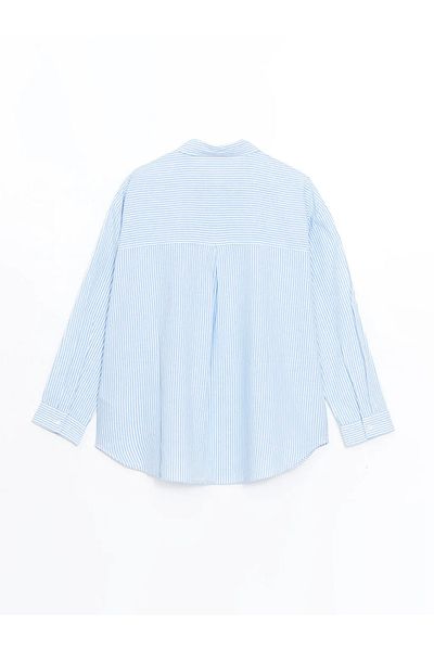 LC Waikiki Cămașă oversize din popelin XSIDE pentru femei - T T cu dungi albastre