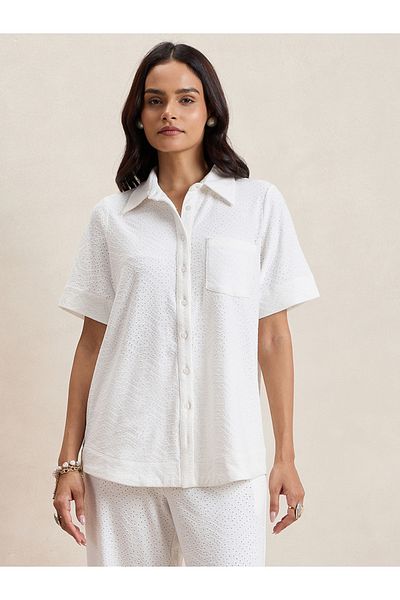 Femmella By Styli Knitted Schiffli Button Down Longline Shirt