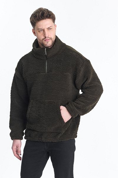 DAMGA JEANS Ανδρικό φούτερ με μισό φερμουάρ χακί
