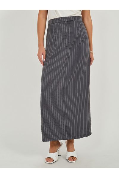 Styli Pinstriped Maxi Skirt with Back Slit
