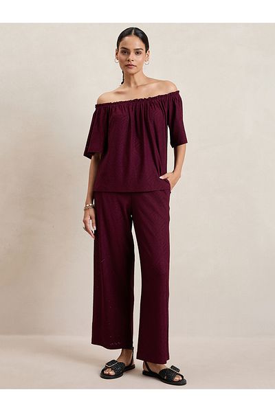 Femmella By Styli Knitted Schiffli Off Shoulder Neck Top