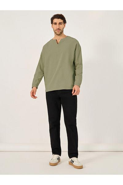 Styli Textured Woven Notch Neck Shirt