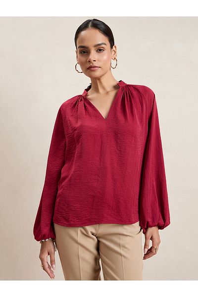 Femmella By Styli Crinkled Satin V Neck Blouse