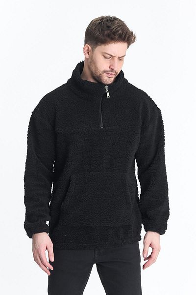 DAMGA JEANS Men's Oversize Half Zipper Black Sweatshirt