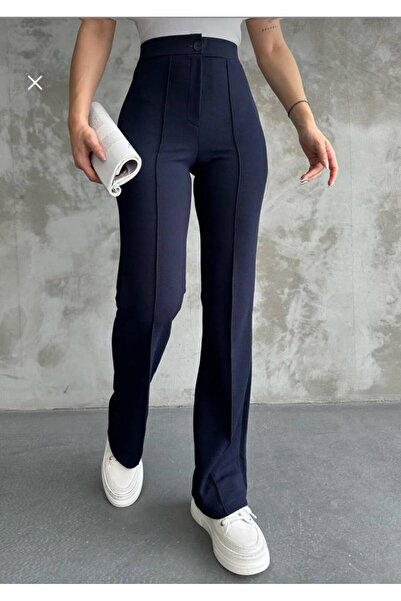 wien loren Dámské kalhoty Palazzo s vysokým pasem a širokými nohavicemi v tmavě modré barvě