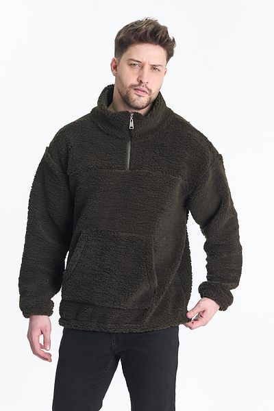 DAMGA JEANS Ανδρικό φούτερ με μισό φερμουάρ χακί