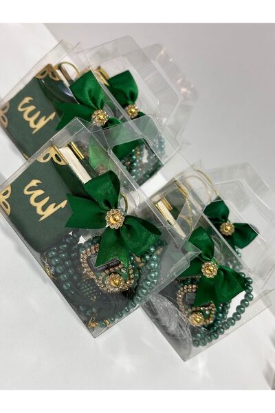 çeyizlik setim 10 Adet Yeşil Hediyelik Çantalı Kutulu Mini Kuranıkerim Tesbih...