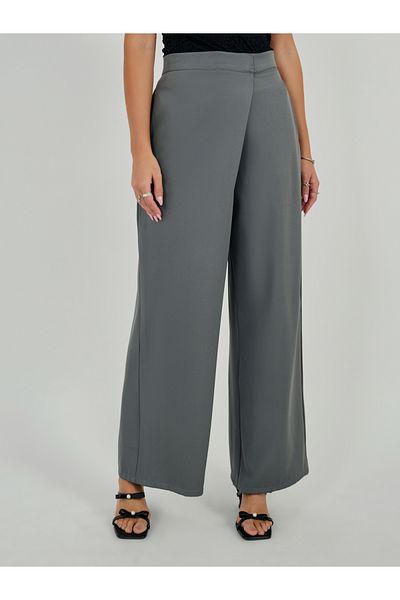 Styli High Rise Straight Fit Pants with Cross Over Waistband Detail