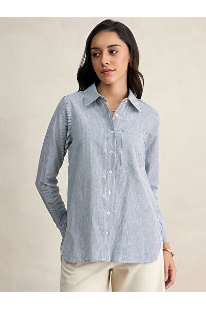 Femmella By Styli قميص مخطط مصبوغ بقصّة عادية مع جيب