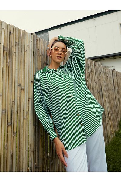 Sassafras By Styli Oversized Striped Longline Shirt