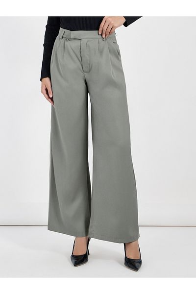 Styli High Rise Pleat Front Detail Wide Leg Pants