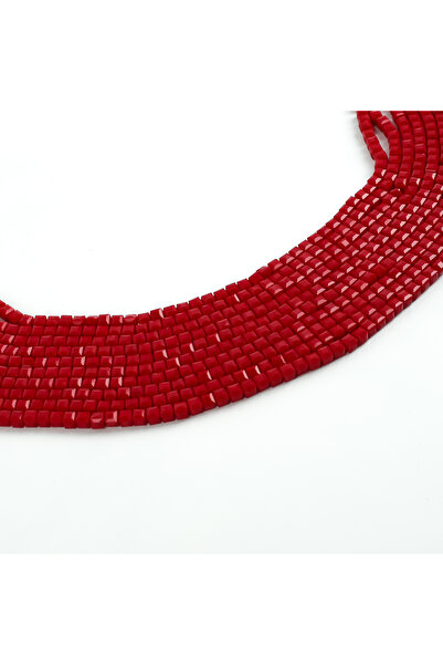 yfhobi 1 Dizi (90-95Adet) - 4 mm Küp Kristal Cam Boncuk Dizisi Mat Bordo Renk...