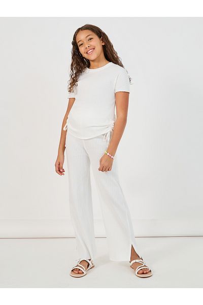 Styli Rib Round Neck Ruched Detail T-Shirt & Wide Leg Joggers Co-Ord