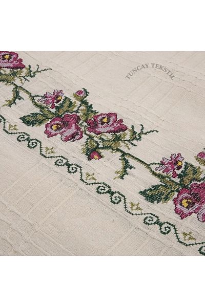 TUNCAY TEKSTİL 220 Cm Cross Stitch Sofa Bed Sofa Cover Purple Cross Stitch Embroidered Canvas Couch Cover