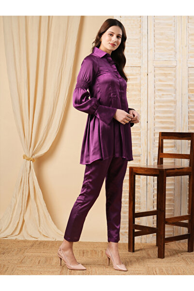Mish By Styli All-Over Pleated Shirt & Solid Pants Co-Ords Set