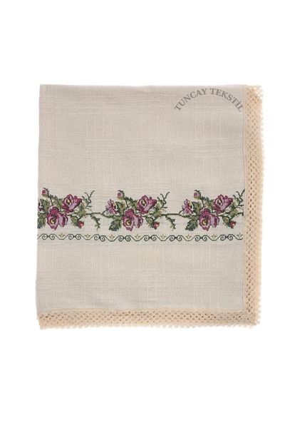 TUNCAY TEKSTİL 220 Cm Cross Stitch Sofa Bed Sofa Cover Purple Cross Stitch Embroidered Canvas Couch Cover