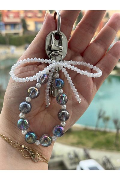 PEONY - peonyofficiall Silver Bubble with Janjan - Crystal Bow Detail Clip Keychain Bag Charm