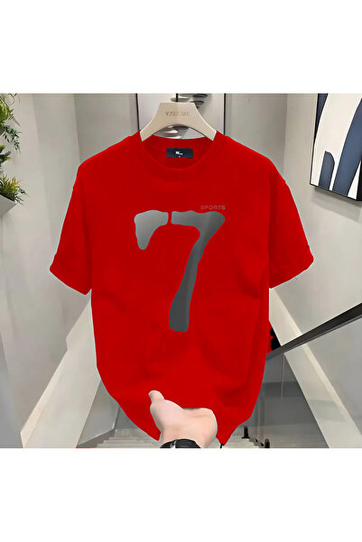 BİKOMBİNE تيشيرت رجالي أسود مطبوع عليه 7 سبورت