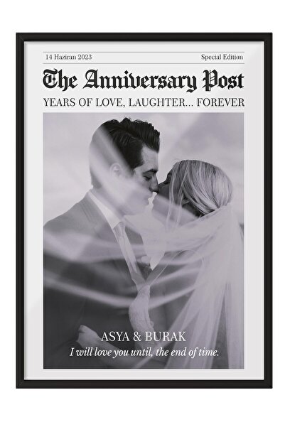 Postifull Sevgililer Günü Hediyesi, Kişiye Özel Siyah Tablo, Anı Gazetesi, Öz...