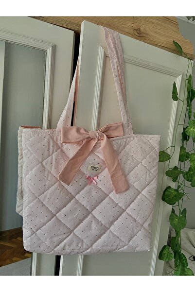 Cherry tote bag Pembe puantiyeli kol çantası