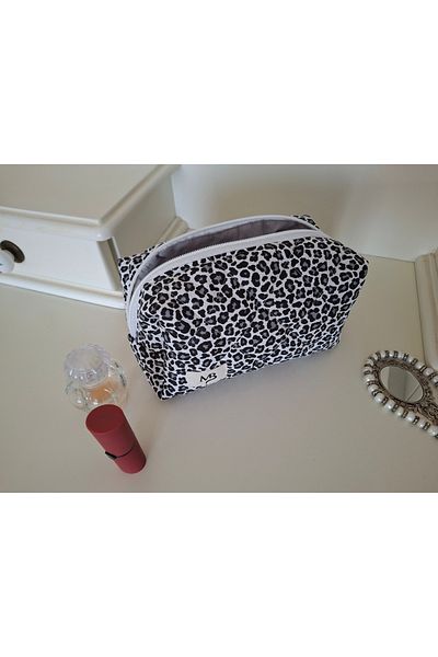 Daisy Leopard Print Makeup Bag - Travel Bag - Oversized
