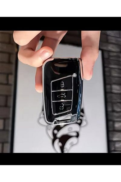 bigkey For Volkswagen Passat B8 B8,5 Black Silver Nano Rubber Car Key Case Control Container Case