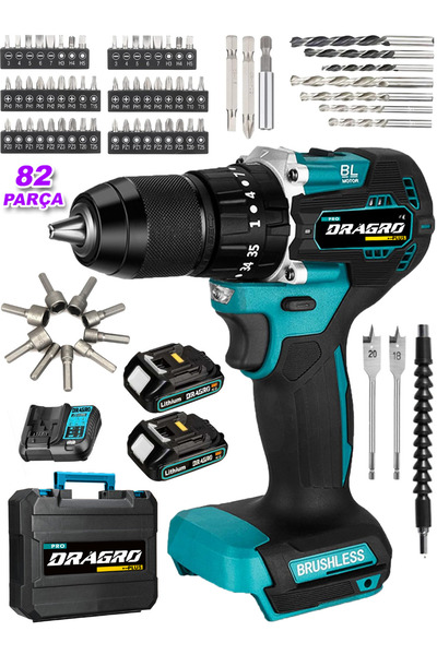 Dragro Alman 58vf Bakır Sargı Kömürsüz Motor Çelik Mandren Darbeli Şarjlı Matkap Akülü Vidalama