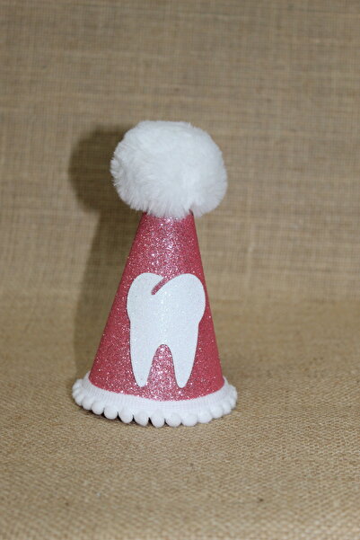 asöy Dental Party My Tooth Came Out Hat White Pompom Hat Pink Glitter Shiny H...
