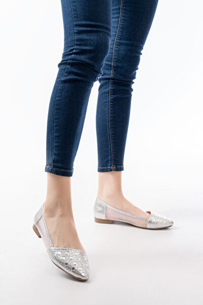 bashrol Ασημί Πέτρα Επίπεδη Σόλα Διαφανή Πλαϊνά Καθημερινά Γυναικεία Παπούτσια Μπαλαρίνας