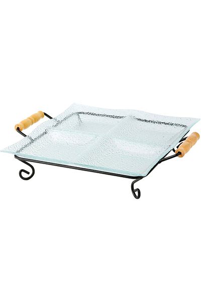 ORCHID SQ GLASS SERVING TRAY WITH STAND