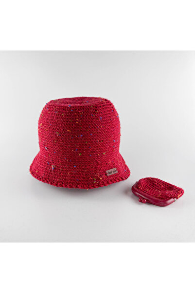 Kidilia قبعة صغيرة محبوكة يدويًا باللون العنابي مع محفظة صغيرة