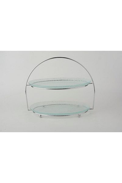 ORCHID 2 TIER  OVAL GLASS SERVING PLATE WITH STAND