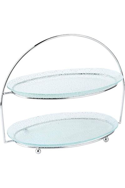 ORCHID 2 TIER  OVAL GLASS SERVING PLATE WITH STAND