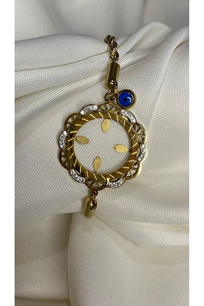 nss sky rock Zircon Stone Steel Bracelet Evil Eye Bead Detailed Quarter