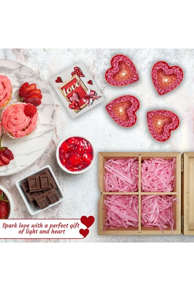 JINOU Heart Shape Candles in Bamboo Box – Valentine's Day Gift for Loved Ones