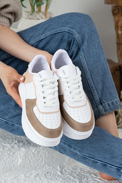 Allyup Γυναικεία αθλητικά παπούτσια White Beige Mink Casual - Ψηλή σόλα, άνετα αθλητικά παπούτσια με κορδόνια 451