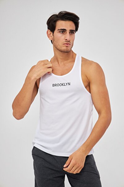 Moda Işık White Printed Men's Sports Tank Top