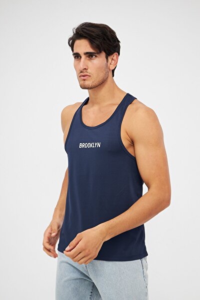Moda Işık Navy Blue Printed Men's Sports Tank Top
