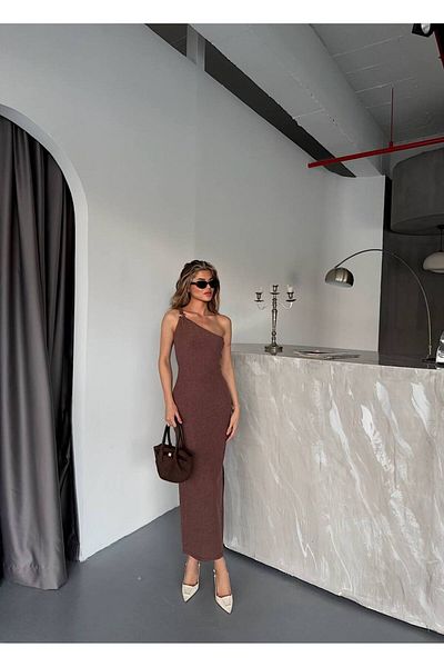 AFA Rochie din țesătură din scoarță de copac în stil helenic cu un singur umăr - Rochie casual elegantă