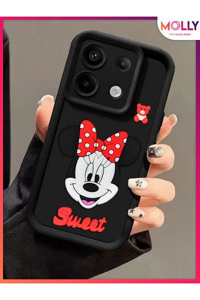Molly حافظة سيليكون لطيفة ميني بحواف سوداء سميكة ثلاثية الأبعاد لهاتف Xiaomi Redmi Note 13 PRO 4G
