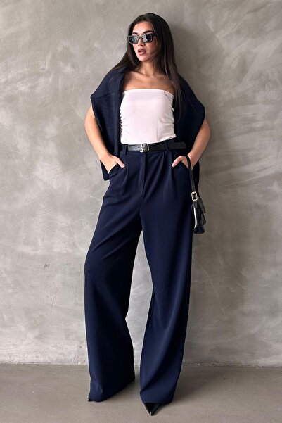 Madmext Темно-сині брюки з подвійним плісированим поясом Mg2330