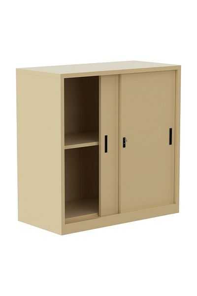 Mahmayi Godrej Low Height Sliding Door Steel Bookshelf with Shelves Steel Beige