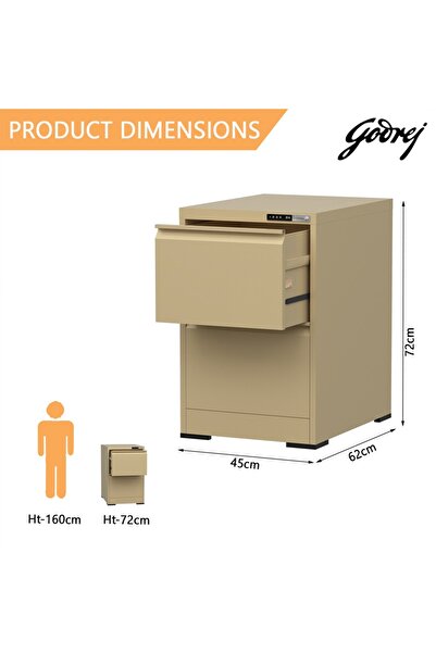 Mahmayi Godrej 2 Drawer Digital Filing Cabinet with Touch Screen Lock Steel Beige
