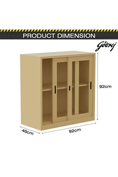 Mahmayi Godrej Low Height Glass Sliding Door Steel Bookshelf with Shelves Steel Beige