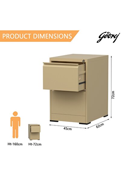 Mahmayi Godrej 2 Drawer Steel Filing Cabinet with Secure Lock Steel Beige Powder-Coated Finish