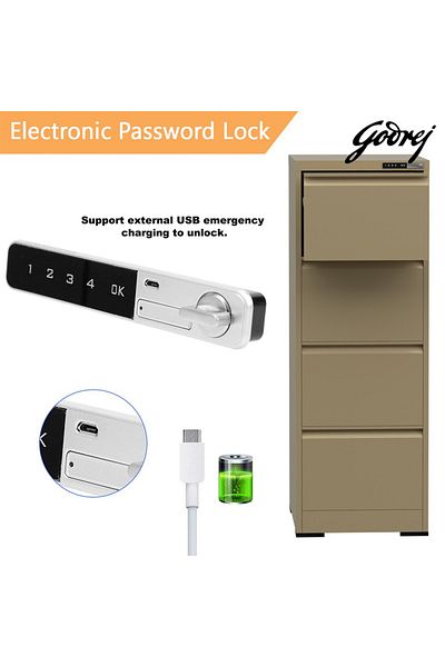 Mahmayi Godrej 4 Drawer Digital Filing Cabinet with Touch Screen Lock Steel Beige Finish