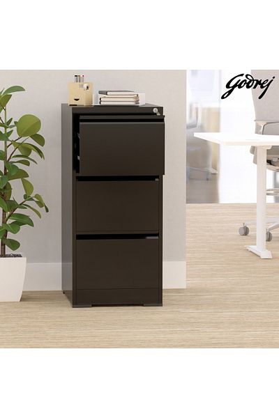 Mahmayi Godrej 3 Drawer Steel Filing Cabinet with Secure Lock, Steel, and Black Powder-Coated Finish